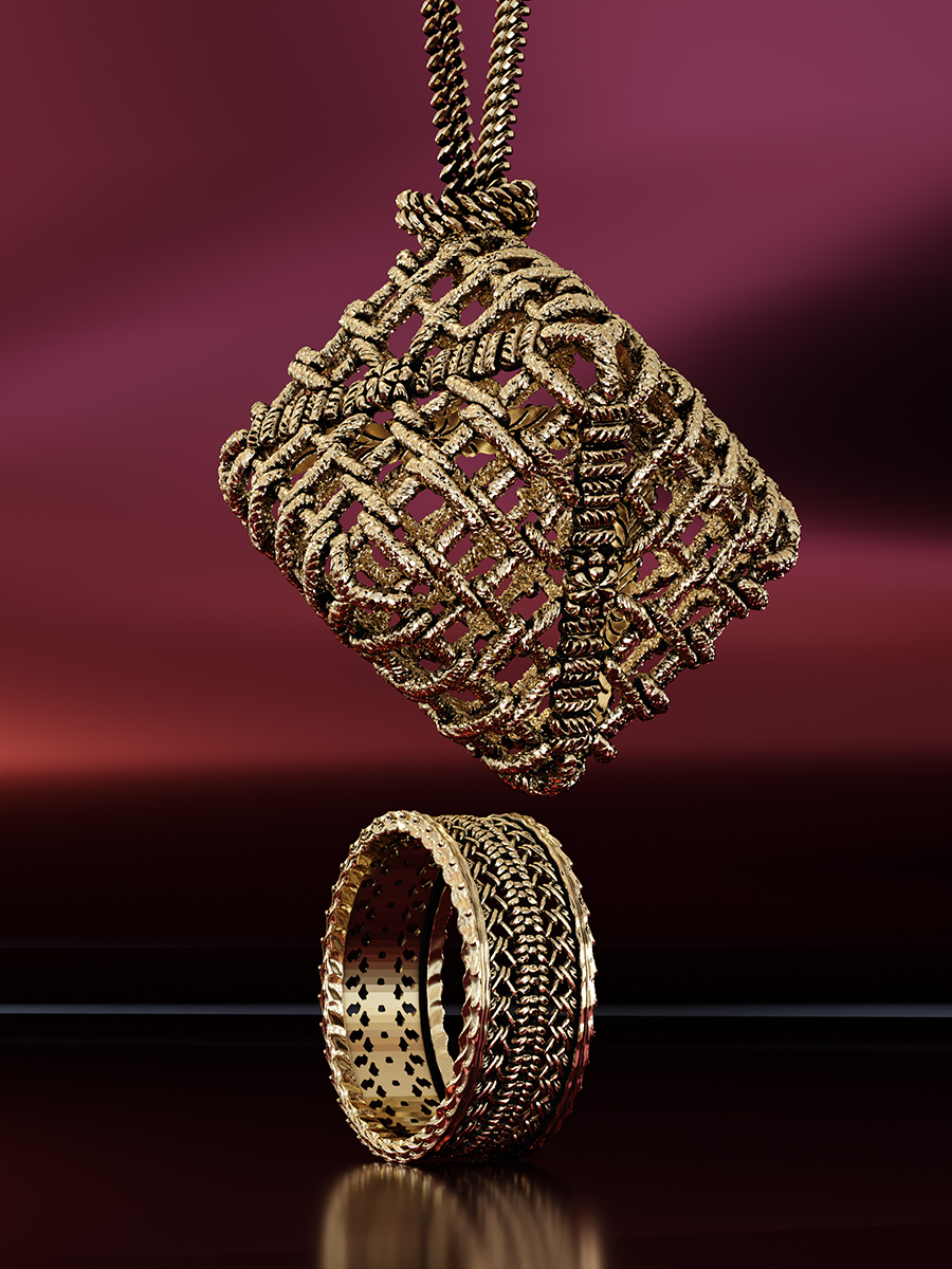 Golden Weaving - Pendant and Ring. Custom Sculpted Jewelry.